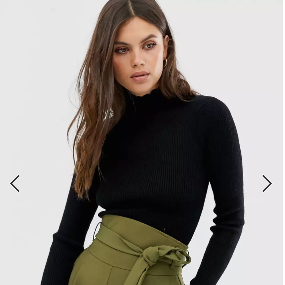 Fashion Union ribbed slim fit sweater with ruffle neck detail